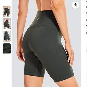 EUC CRZ YOGA XS Naked Feeling Bike Shorts 8 Inches High Waisted Grey Olive